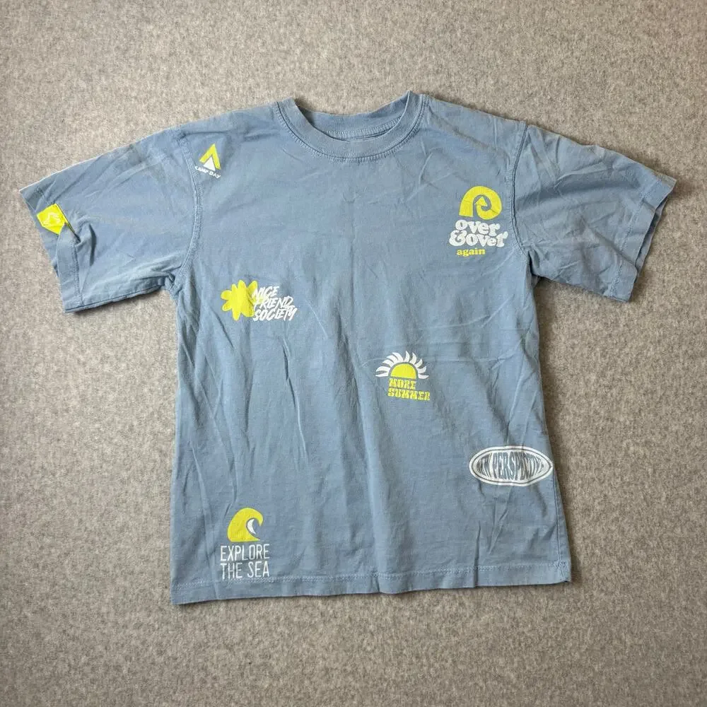 Zara Kids T-Shirt Size 8/9 Short Sleeve Graphic Blue Summer Cotton Casual